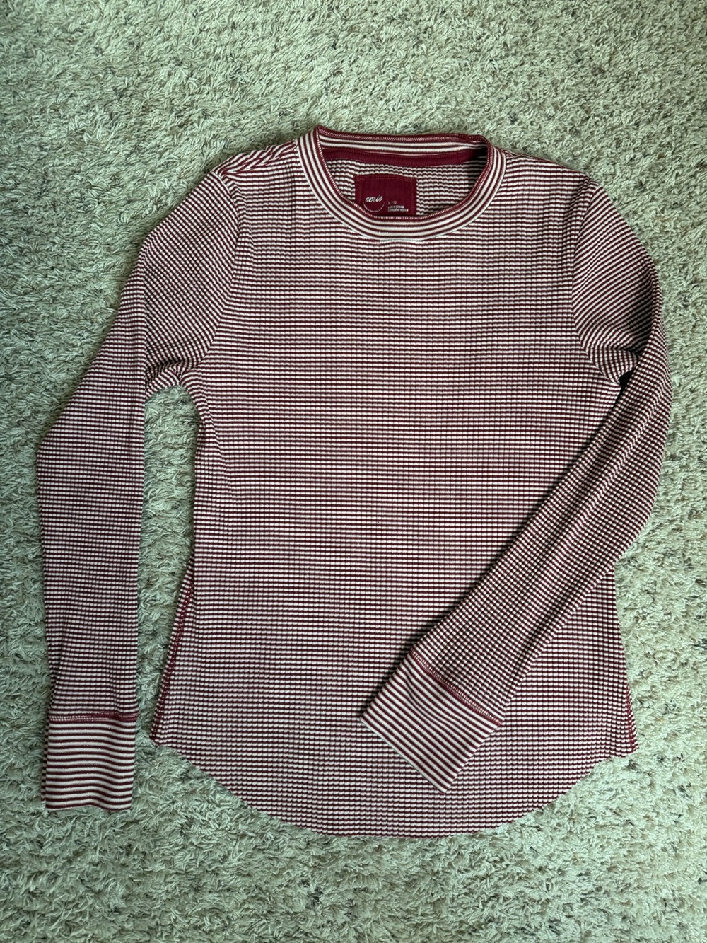 Aerie Striped Long Sleeve Tee in Burgundy and White
